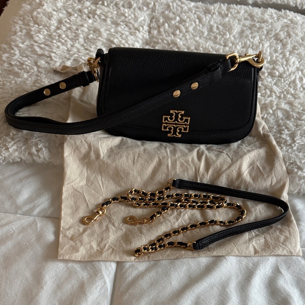 Tory Burch Black Crossbody Bag with Gold Chain